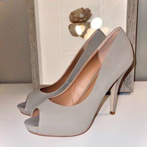 Grey Peep Toe Pumps, Size 10